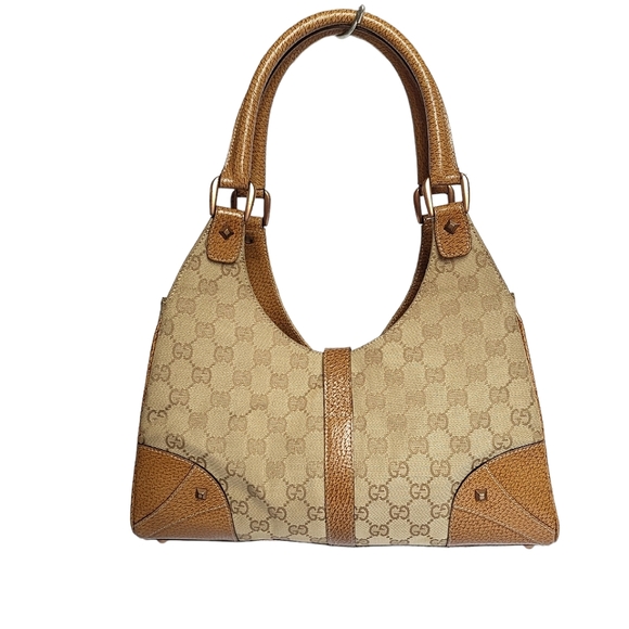 Gucci GG Canvas and Leather Nailhead Jackie Bardot Bag Tan 124407 - Picture 4 of 15